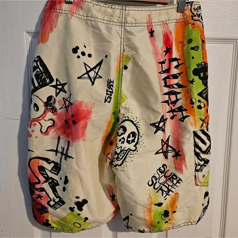 Men's skull graffiti swim trunks board shorts size 30